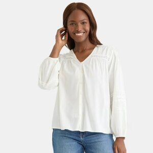 Lace Inset Blouse, White
